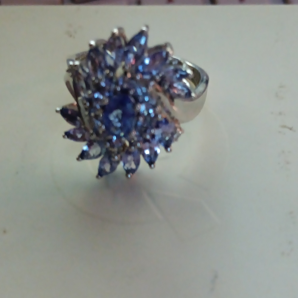 Stunning Designer JS 925 Sterling Silver Tanzanite Cluster Ring - Size 8 - Picture 8 of 9